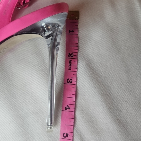 AAJ By Aminah Zayn Lucite Heel Asymmetrical Strap Dress Sandals - Neno Pink $150 - Picture 13 of 15